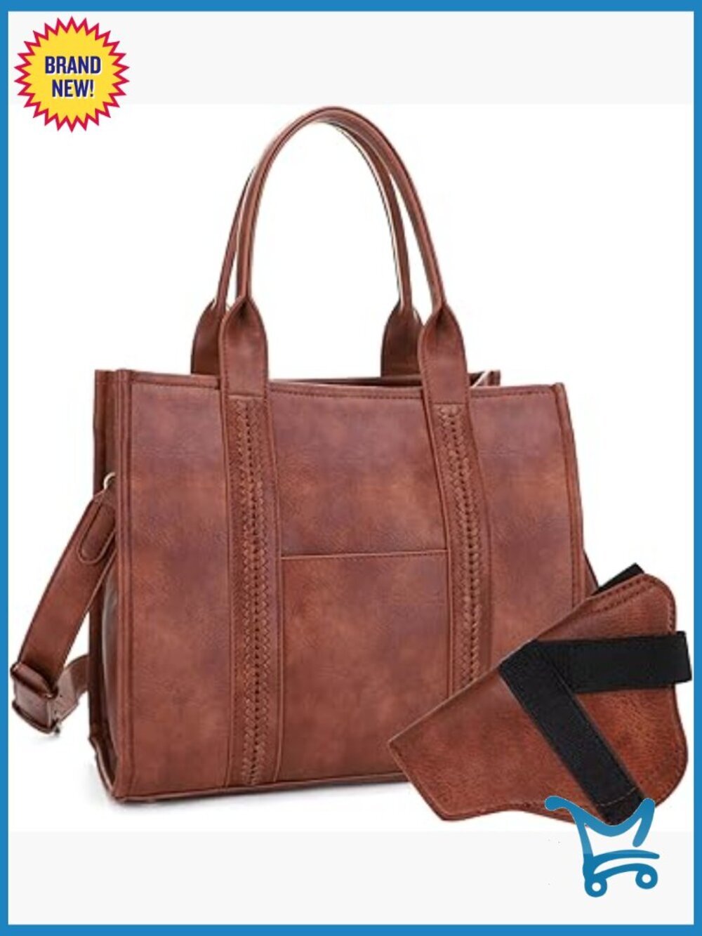 Faux Leather Tote with Lockable Hidden Pocket, Removable Crossbody Strap